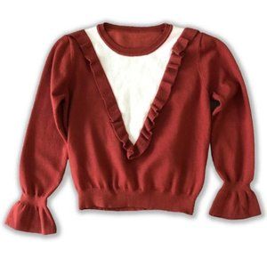 Burnt Orange Longe Sleeve Top with Bell Sleeves and Ruffles